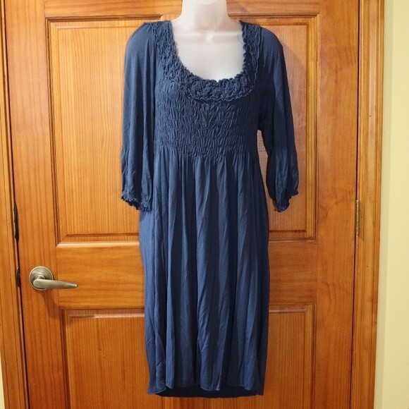 Max Studio Slate Blue Off Shoulder Smocked Midi Dress Large - Picture 2 of 11